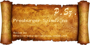 Presburger Szimóna névjegykártya